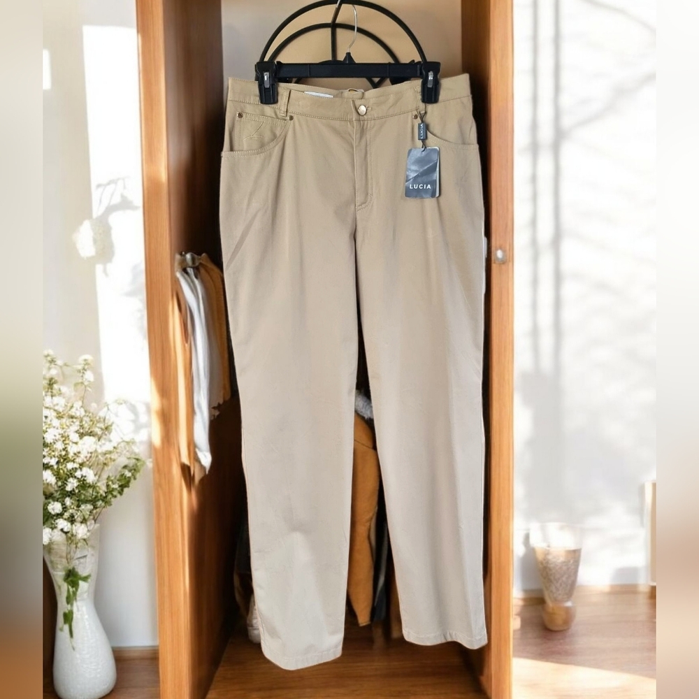 🆕️ Lucia Boutique Super Soft High Waist Cotton Blend Tan Womens Pants
